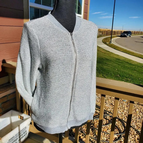 Juicy Couture Cardigan Bomber Women's Small Silver Mesh Full Zip Sweater Jacket - Picture 8 of 15